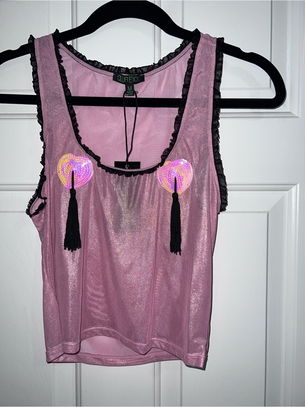 dELiA*s Pink Shimmer Crop Top with Tassel Pasties